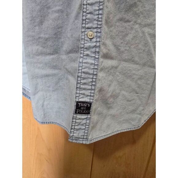 VTG Looney Tunes Embroidered Denim Shirt Mens M Bugs Bunny Daffy Duck Cartoon - Picture 3 of 9